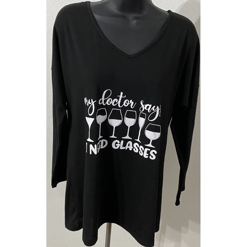 Mislook Womens Size S Top Long Sleeve “My Dr. Says I Need Glasses “ Oversized
